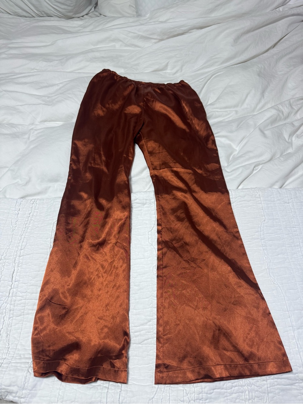 Shein Satin Wide-Leg Pants in Copper Brown